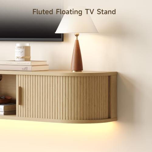 71" Floating TV Stand, Wall Mounted Entertainment Center Oak, view 7