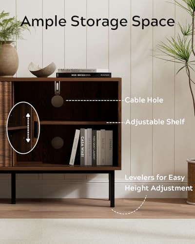 Fluted Tv Stand with Sliding Doors, view 4