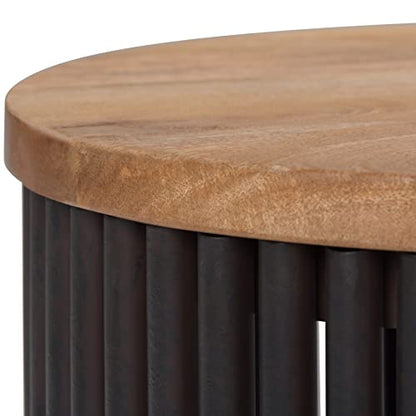 Demy Metal and Wood Accent Table - 18 inch Wide Solid Metal Round End Table in Natural and Black, Industrial Side Table or Coffee Table for Living Room with Compact Design, Assembled | Side Table