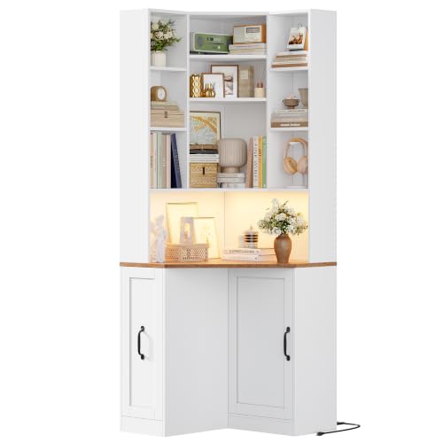 71.3" Corner Bookshelf, 7-Tier Bookshelf and Bookcase, White, view 5