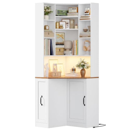 71.3" Corner Bookshelf, 7-Tier Bookshelf and Bookcase, White, view 5