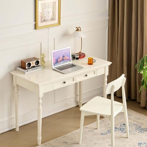 47 Inch Solid Wood Computer Writing Desk with Drawers, White, view 6