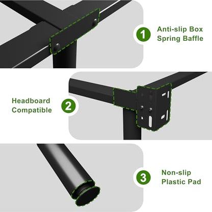 7 Inch Full Size Bed Frame for Box Spring and Mattress, Black, view 6