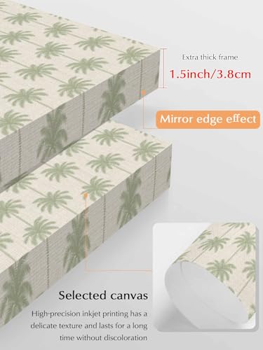 NuYeBiofx Beach Green Palm Trees Canvas Wall Art Prints,48"x32" Framed Picture Artwork Summer Tropical Leaves Printed Canvas Oil Painting for Living Room Bedroom Office,Ready to Hang