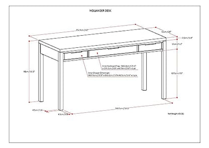 Hollander 60" Wide Solid Wood Writing Desk in White, view 4