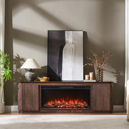 70" Fluted TV Stand with 36" Electric Fireplace, Dark Walnut Oak, view 5