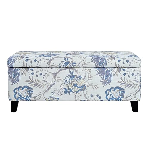 Nesbit Living Room Ottoman with Storage, Entryway Fabric Upholstered Storage Ottoman Bench, Rectangular Sofa Foot Stool, Bedroom End of Bed Bench, Shoe Organizer, Light Blue