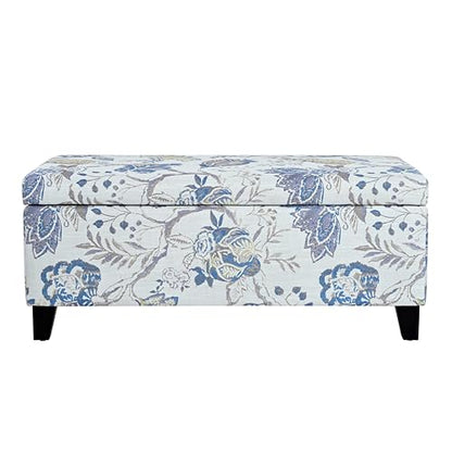Nesbit Living Room Ottoman with Storage, Entryway Fabric Upholstered Storage Ottoman Bench, Rectangular Sofa Foot Stool, Bedroom End of Bed Bench, Shoe Organizer, Light Blue