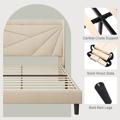 Queen Size Bed Frame with Charging Station, view 7