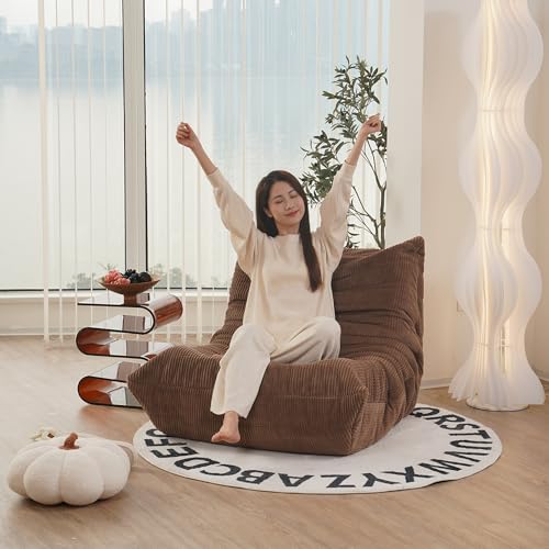 Fireside Chair, Mid Century Armless Floor Sofa, Soft Premium Corduroy Floor Lounge Chair, Foam Sofa Accent Chair for Living Room Bedroom and Office， Brown Sugar
