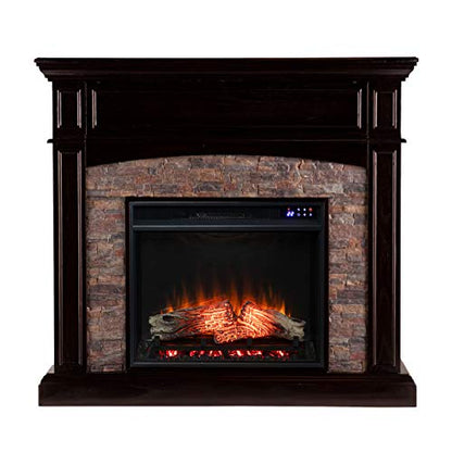 Grantham Convertible Touch Screen Electric Fireplace - Transitional Design, Brown Glass and Wood - Ideal for Living Room, Bedroom (FR9359)