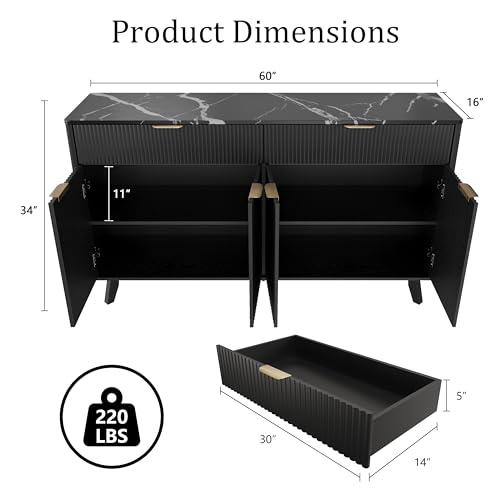 60'' Sideboard Buffet Storage Cabinet with 2 Drawers 4 Doors & Adjustable Shelves