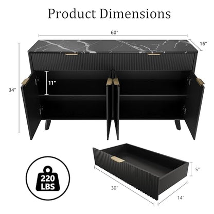 60'' Sideboard Buffet Storage Cabinet with 2 Drawers 4 Doors & Adjustable Shelves