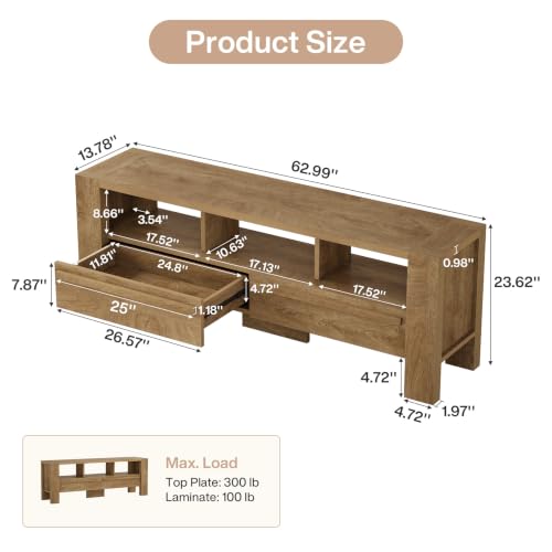 TV Stand with Drawers, 63" Long Media Console for TVs Up to 75", view 3