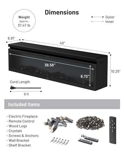 FLAMEBAR Freestanding Electric Fireplace, 40 Inch Wide, Modern Design, view 3