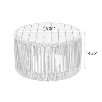 26" Outdoor Rustic Coffee Table,Rattan Rope & Acacia Wood Center Table with Round Top & Iron Frame, Easy Assembly, Versatile Weather-Resistant Patio Furniture for Garden, Yard, Balcony, Beige Teak