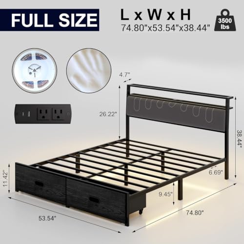 Full Bed Frame with 2 Drawers, view 3