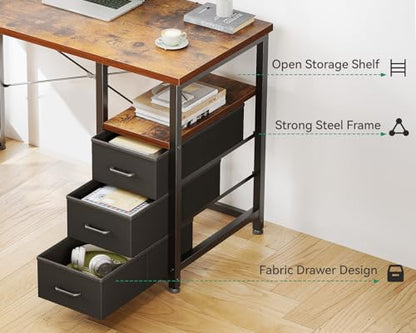 32 Inch Small Computer Desk with Fabric Drawers, Vintage, view 5