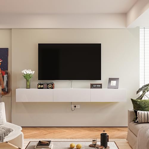 47'' Floating TV Stand,High Gloss Wall Mounted TV Console,White, view 2