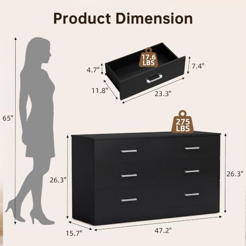6 Dressers for Bedroom, Chest of Drawers, Dark Black, view 3