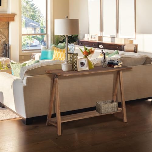 43" Solid Wood Farmhouse Console Table for Living Room, Natural | Rustic Hallway Stand for Entryway, 2-Tier Sofa Storage Unit