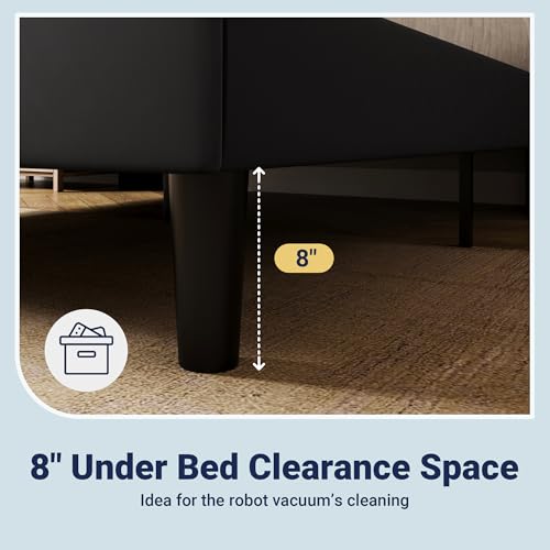 Queen Size Platform Bed Frame with Velvet Upholstered Wingback Headboard, view 7
