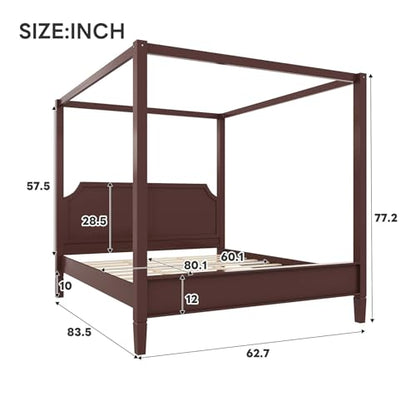Walnut Wooden Canopy Bed Frame Queen with Tall Headboard, view 3