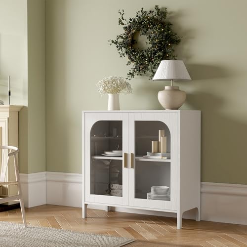 Sideboard Storage Cabinet with Adjustable Shelves, 39.4" Wide Wood Buffet Cabinet with Double Doors, Freestanding Console Cabinet for Dining Room, Entryway, White