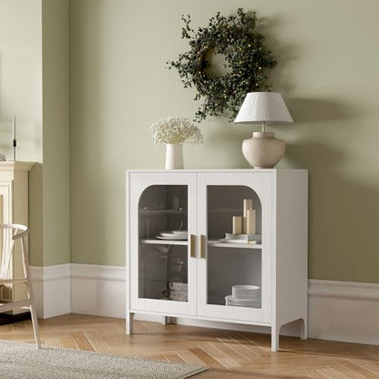 Sideboard Storage Cabinet with Adjustable Shelves, 39.4" Wide Wood Buffet Cabinet with Double Doors, Freestanding Console Cabinet for Dining Room, Entryway, White