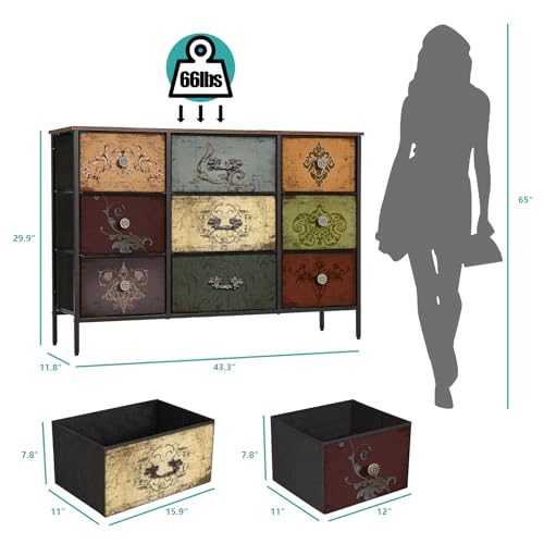 Dresser for Bedroom with 9 Deep Fabric Drawers, Wide TV Stand, view 4