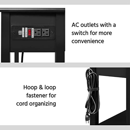 Yaheetech L Shaped Computer Desk Corner Table with Charging Station Outlets for Small Space, 90 Degree Triangle Desk Home Office Table with Drawer and Storage Shelf for Workstation, Living Room, Black