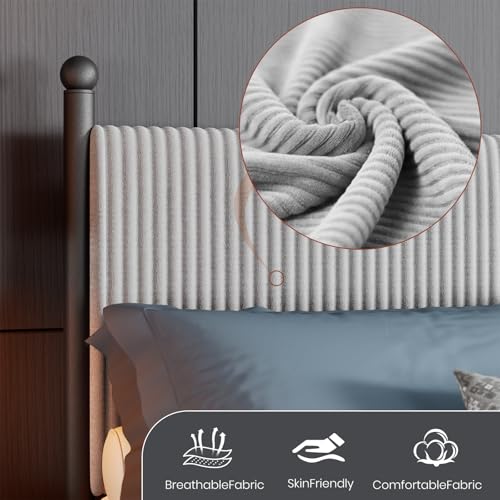 Queen Size Upholstered Bed Frame, with Velvet Headboard, view 7