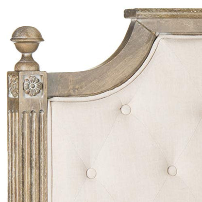 SAFAVIEH Furniture - Rustic Full Headboard - Beige & Rustic Oak - Solid Wood - Farmhouse Upholstered Design - Ideal for Bedroom (FOX6241A-F)
