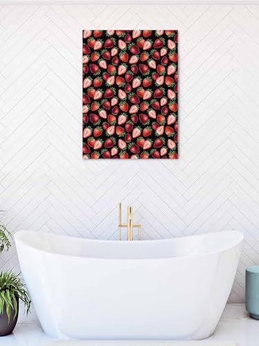 NuYeBiofx Summer Strawberry on Black Canvas Wall Art Prints,48"x32" Framed Picture Artwork Farmhouse Fruit Seamless Printed Canvas Oil Painting for Living Room Bedroom Office,Ready to Hang