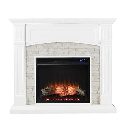 Seneca Electric Touch Screen Media Fireplace - White - Transitional Design, White Glass and Wood - Ideal for Living Room, Bedroom (FR9362)