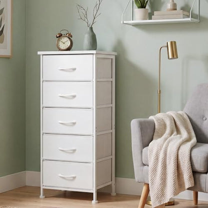 Tall Skinny Dresser with 5 Fabric Drawers, Narrow Dresser, White, 33.8in height, view 7