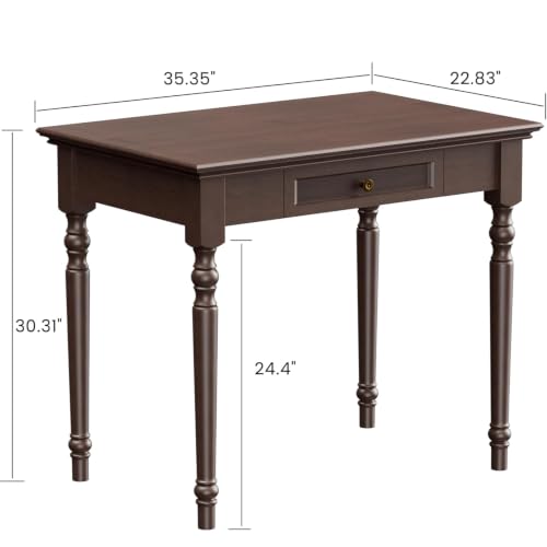 35" Solid Wood Writing Desk with Drawers, view 3