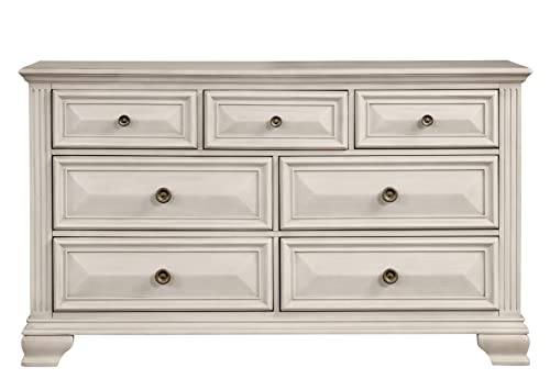 Renova Distressed Parchment Wood Bedroom Set, Panel Bed, Dresser, Mirror, Nightstand, King