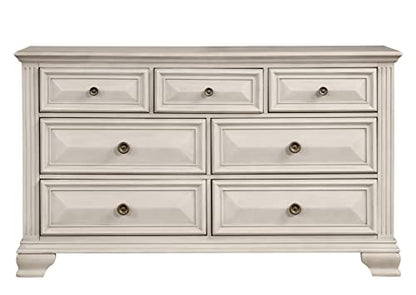 Renova Distressed Parchment Wood Bedroom Set, Panel Bed, Dresser, Mirror, Nightstand, King