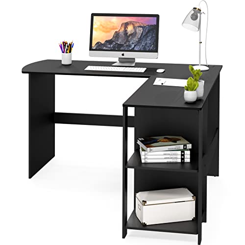 51 x 51 Inches L-Shaped Home Office Wood Corner Desk wtih Storage, Black