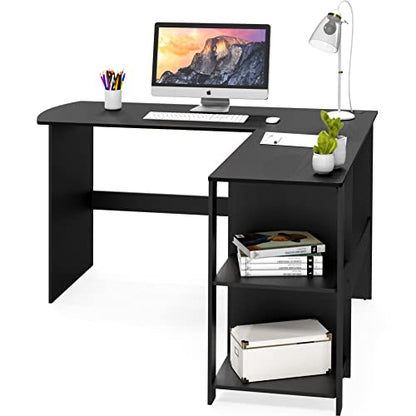 51 x 51 Inches L-Shaped Home Office Wood Corner Desk wtih Storage, Black