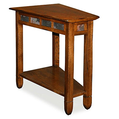 Slate End Table, Solid Wood, Narrow Wedge Shape, Slate Tile Insets, Bottom Display Shelf, Easy-Assembly, Rustic Oak, 23.5 in. L x 17 in. W x 24 in. H, 10056