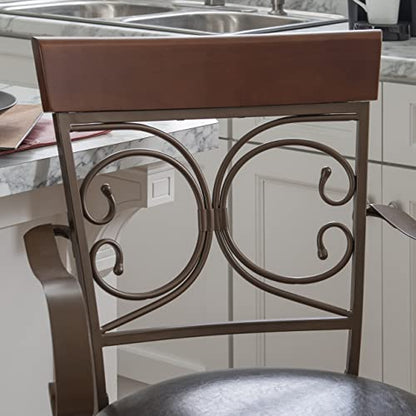 Powell Dayne Big and Tall 24 Seat Height Counterstool with Arms in Dark Bronze Metal with Dark Brown Faux Leather Padded Seat with 360 Swivel