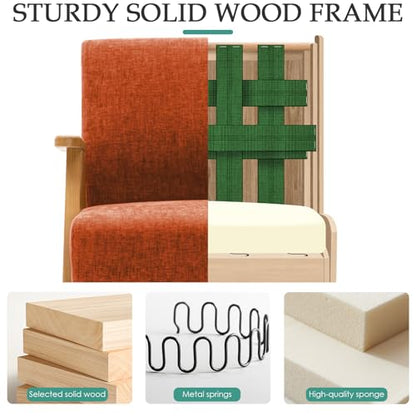 Home Accent Chair Mid Century Modern Accent Chair with Wood Frame, Lounge Upholstered Armchair, Reading Chair, Sturdy Base,For Living Room, Bedroom,Office,Comfy Guest Waiting Room Chairs,Orange