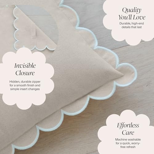 Scalloped Pillow Cover - Set of 2 - 18 x 18 Inch - Scallop Pillow Cover Natural/White/Beige - 100% Cotton - Grandmillennial Style