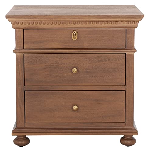Brown 3 drawer wood nightstand table, view 2