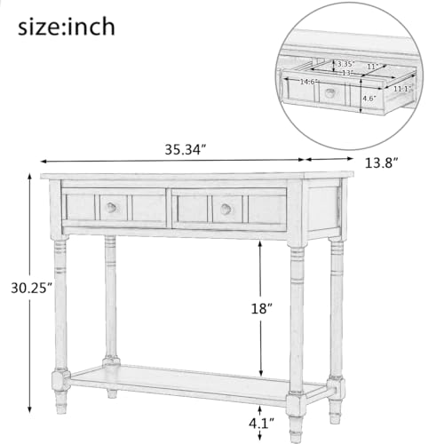 Knocbel 35.5 Inch Antique Entry Console Table with Drawers & Bottom Open Shelf, Solid Wood Sofa Couch Table for Entryway Hallway Living Room (Espresso)