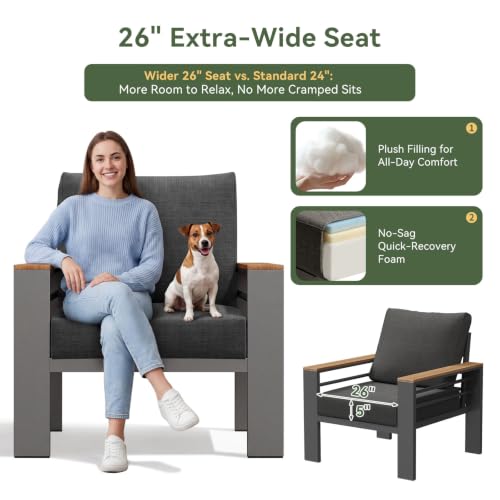 Patio Furniture Set, 5 Piece Aluminum Patio Sets with 5" Thicken & Washable Cushion, Waterproof Outdoor Furniture with Coffee Table, Outdoor Couch Sectional for Backyard, Porch and Garden