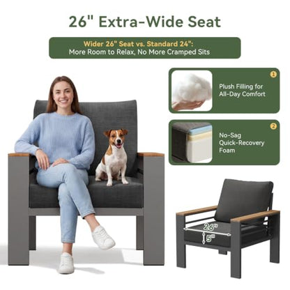 Patio Furniture Set, 5 Piece Aluminum Patio Sets with 5" Thicken & Washable Cushion, Waterproof Outdoor Furniture with Coffee Table, Outdoor Couch Sectional for Backyard, Porch and Garden