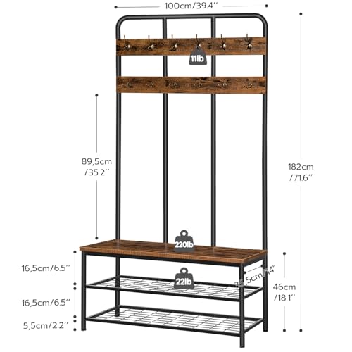 Hall Tree with Bench, Entryway Bench with Coat Rack, view 4